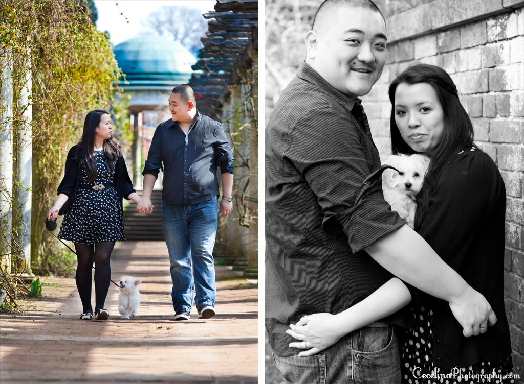 Couple With Dog Engagement Garden Photo